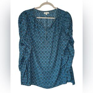 Max Studio Women’s Long Sleeve Blue Patterned Blouse Size XL